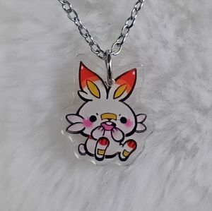 2/$10 Pokemon Scorbunny Stainless Steel Acrylic Charm Necklace